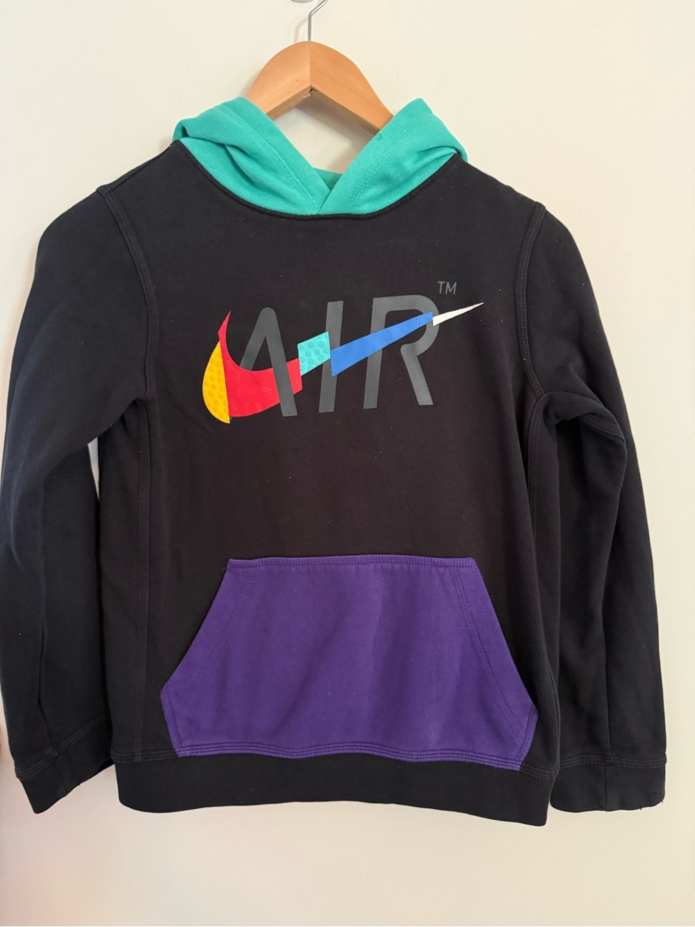 Nike Kids' Black Colorblock Air Hoodie with Teal Hood Youth medium